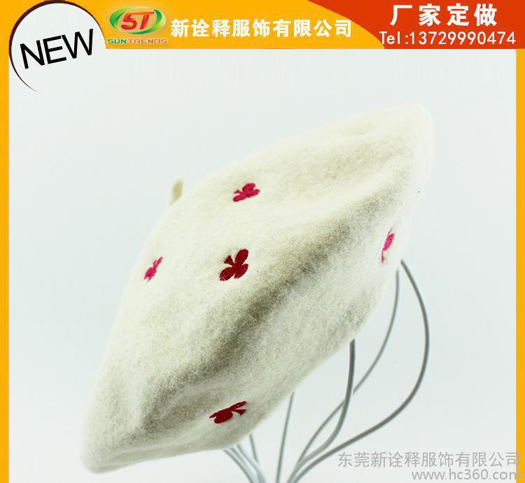 韩版女秋冬季百搭帽子 经典纯羊毛文艺复古画家贝雷帽 工厂加工